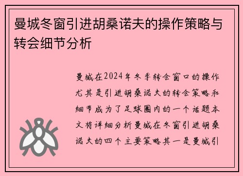 曼城冬窗引进胡桑诺夫的操作策略与转会细节分析 曼城冬窗引进胡桑诺夫的操作策略与转会细节分析
