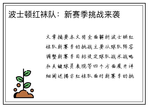 波士顿红袜队：新赛季挑战来袭